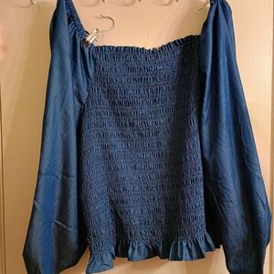 Chic Blue Smocked Women's Blouse